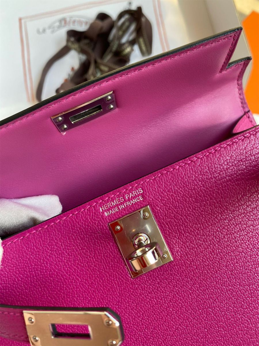 Hermes Kelly Mini II Sellier Handmade Bag In Rose Purple Chevre Mysore Leather - Image 8