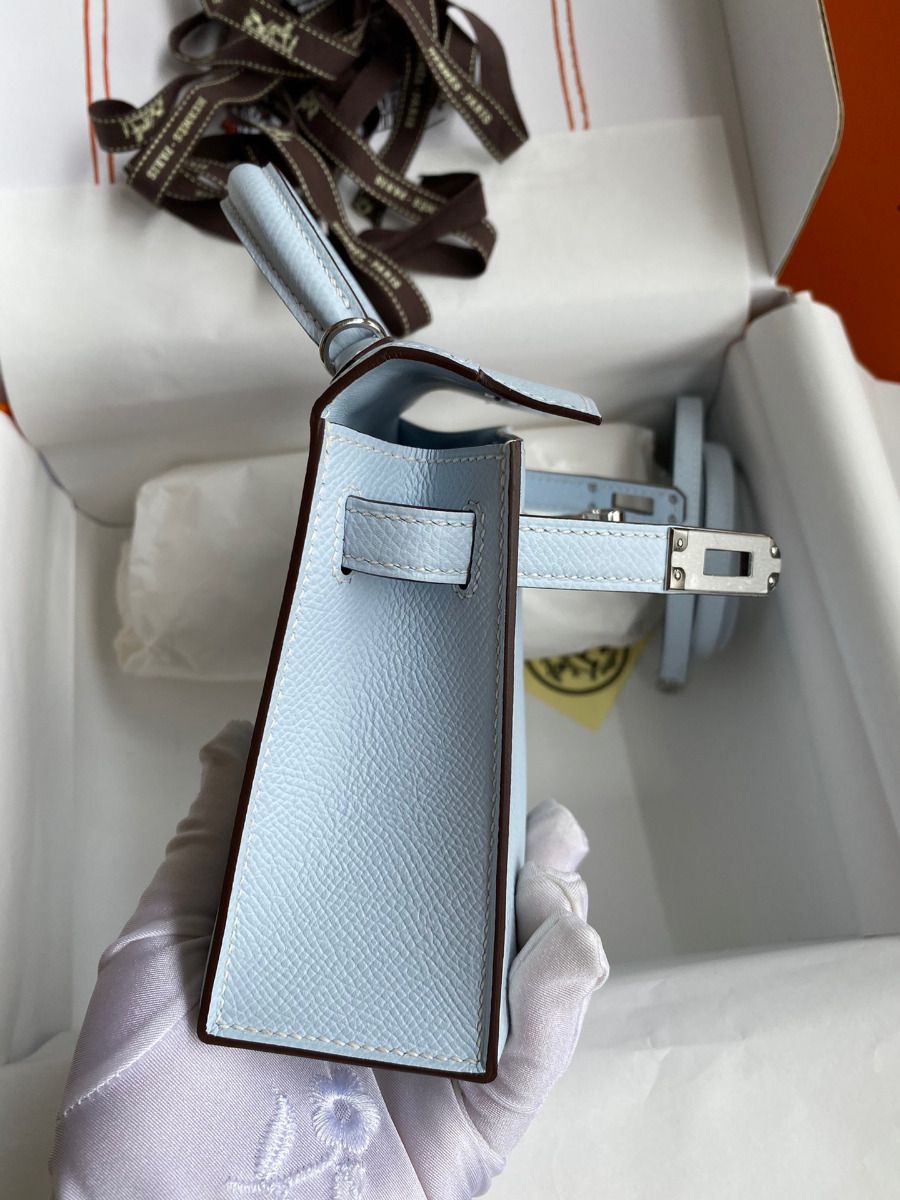 Hermes Kelly Mini II Sellier Handmade Bag In Blue Brume Epsom Calfskin - Image 7