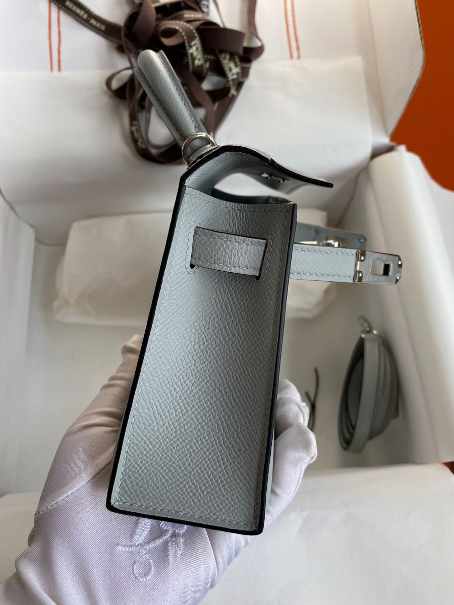 Hermes Kelly Mini II Sellier Handmade Bag In Blue Glacier Epsom Calfskin - Image 7