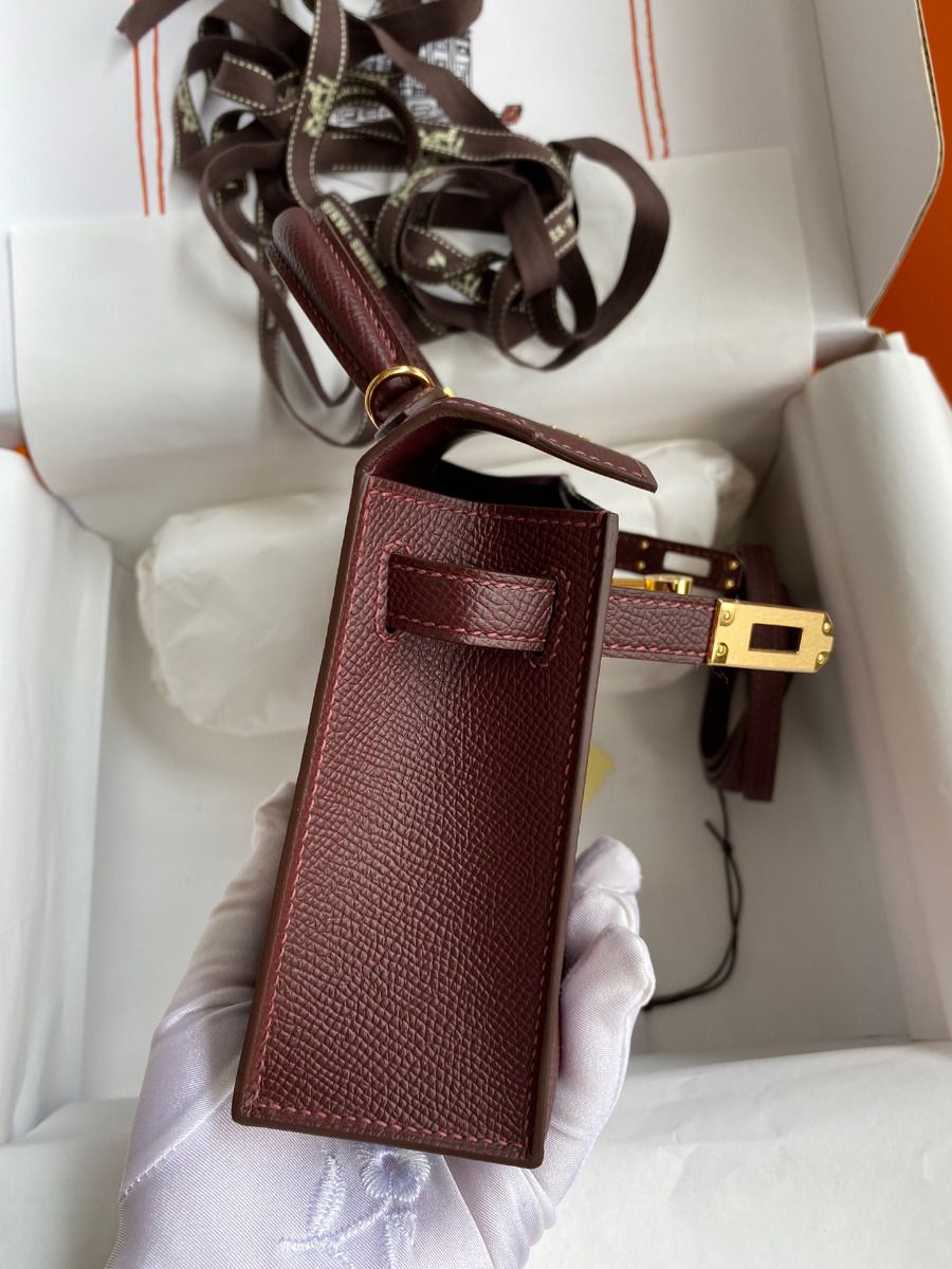 Hermes Kelly Mini II Sellier Handmade Bag In Bordeaux Epsom Calfskin - Image 6