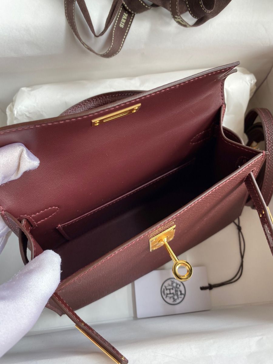 Hermes Kelly Mini II Sellier Handmade Bag In Bordeaux Epsom Calfskin - Image 10