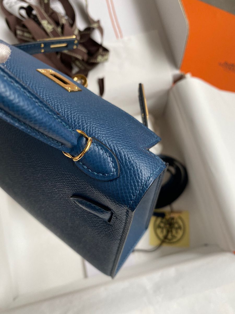 Hermes Kelly Mini II Sellier Handmade Bag In Deep Blue Epsom Calfskin - Image 8
