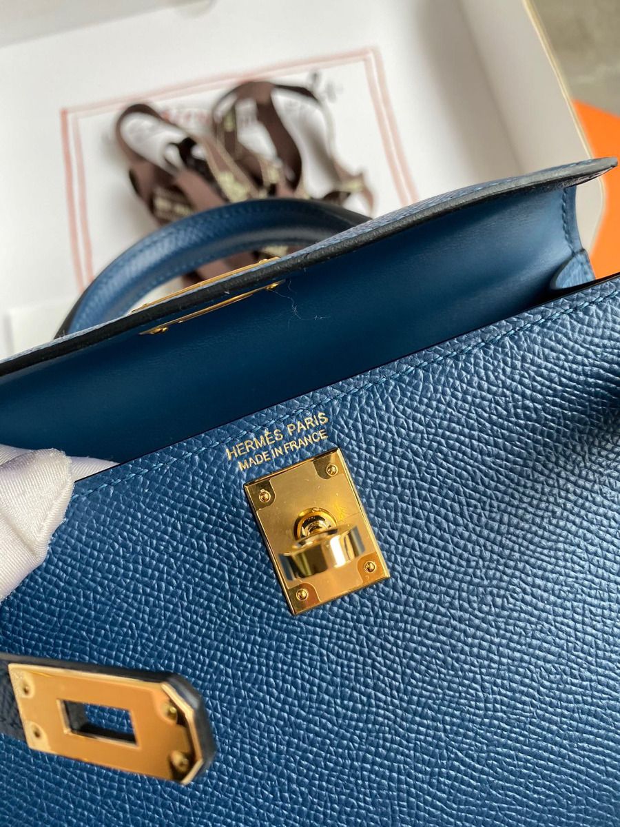 Hermes Kelly Mini II Sellier Handmade Bag In Deep Blue Epsom Calfskin - Image 9