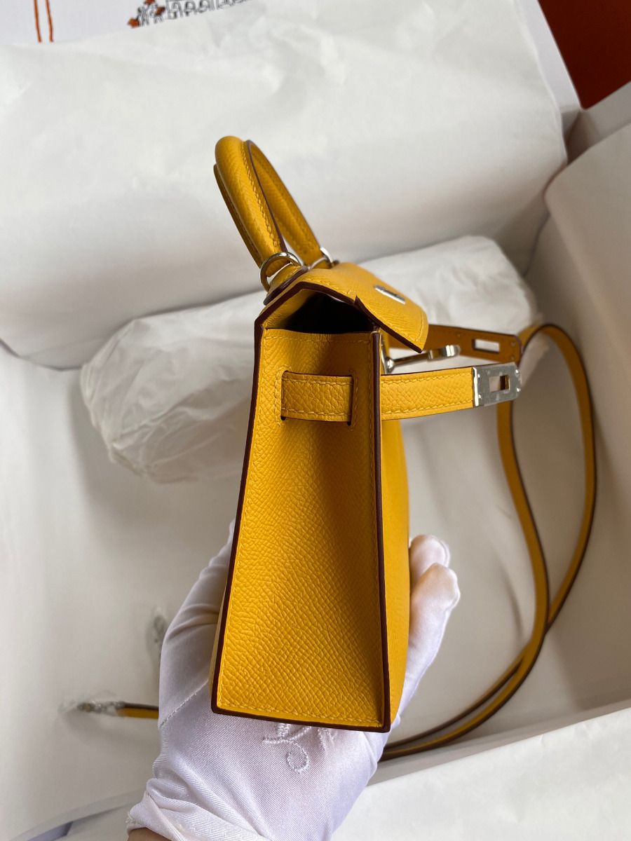 Hermes Kelly Mini II Sellier Handmade Bag In Jaune Ambre Epsom Calfskin - Image 7