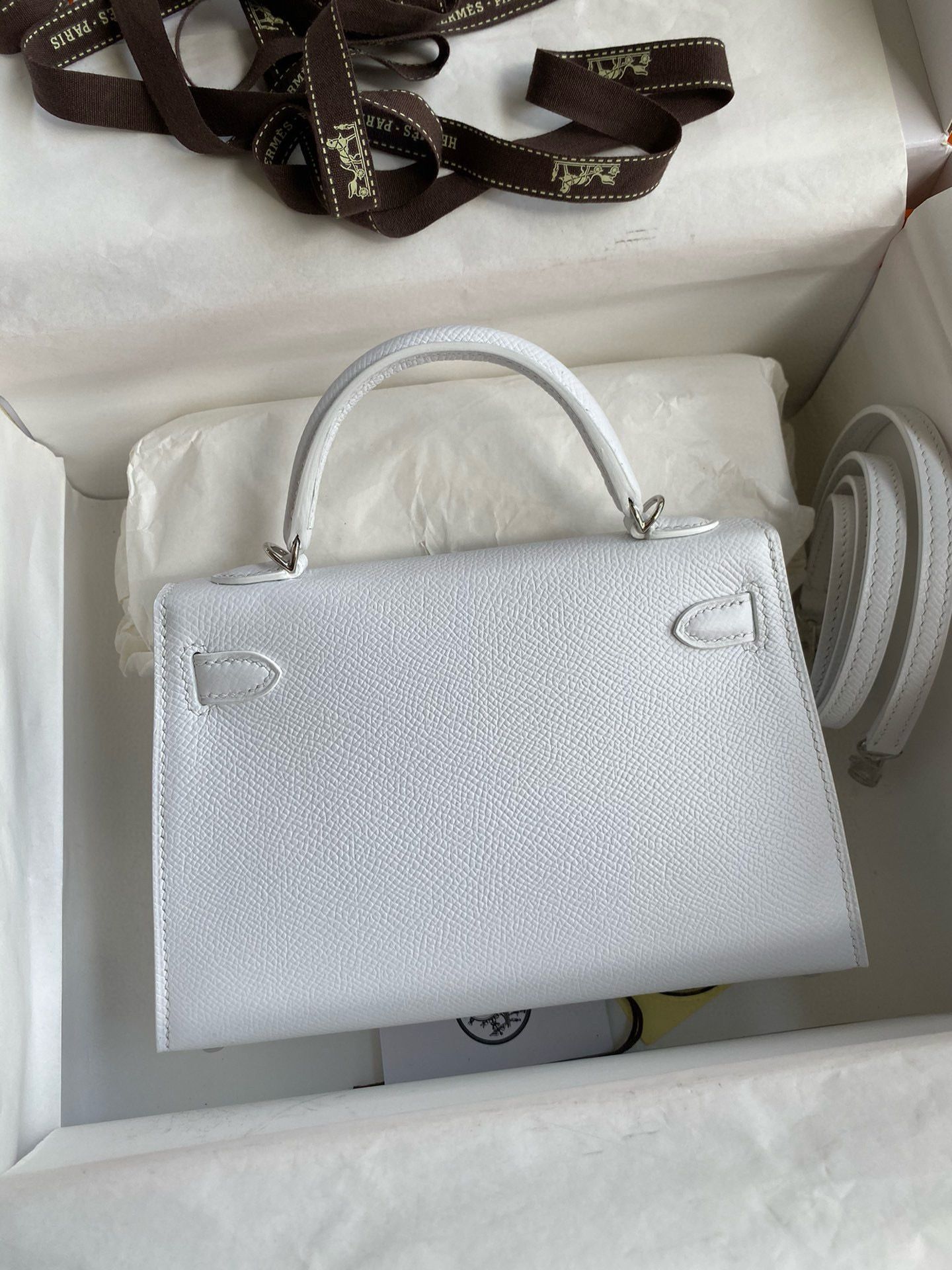 Hermes Kelly Mini II Sellier Handmade Bag In White Epsom Calfskin - Image 3