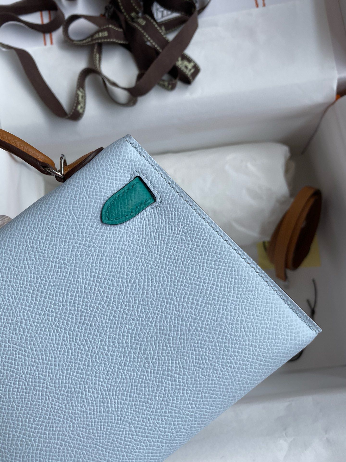 Hermes HSS Kelly Mini II Sellier Tri-color Bag in Blue/Green/Sesame Epsom Calfskin - Image 6