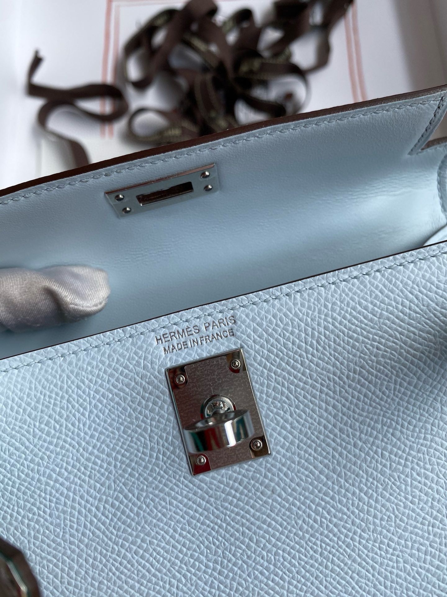 Hermes HSS Kelly Mini II Sellier Tri-color Bag in Blue/Green/Sesame Epsom Calfskin - Image 9