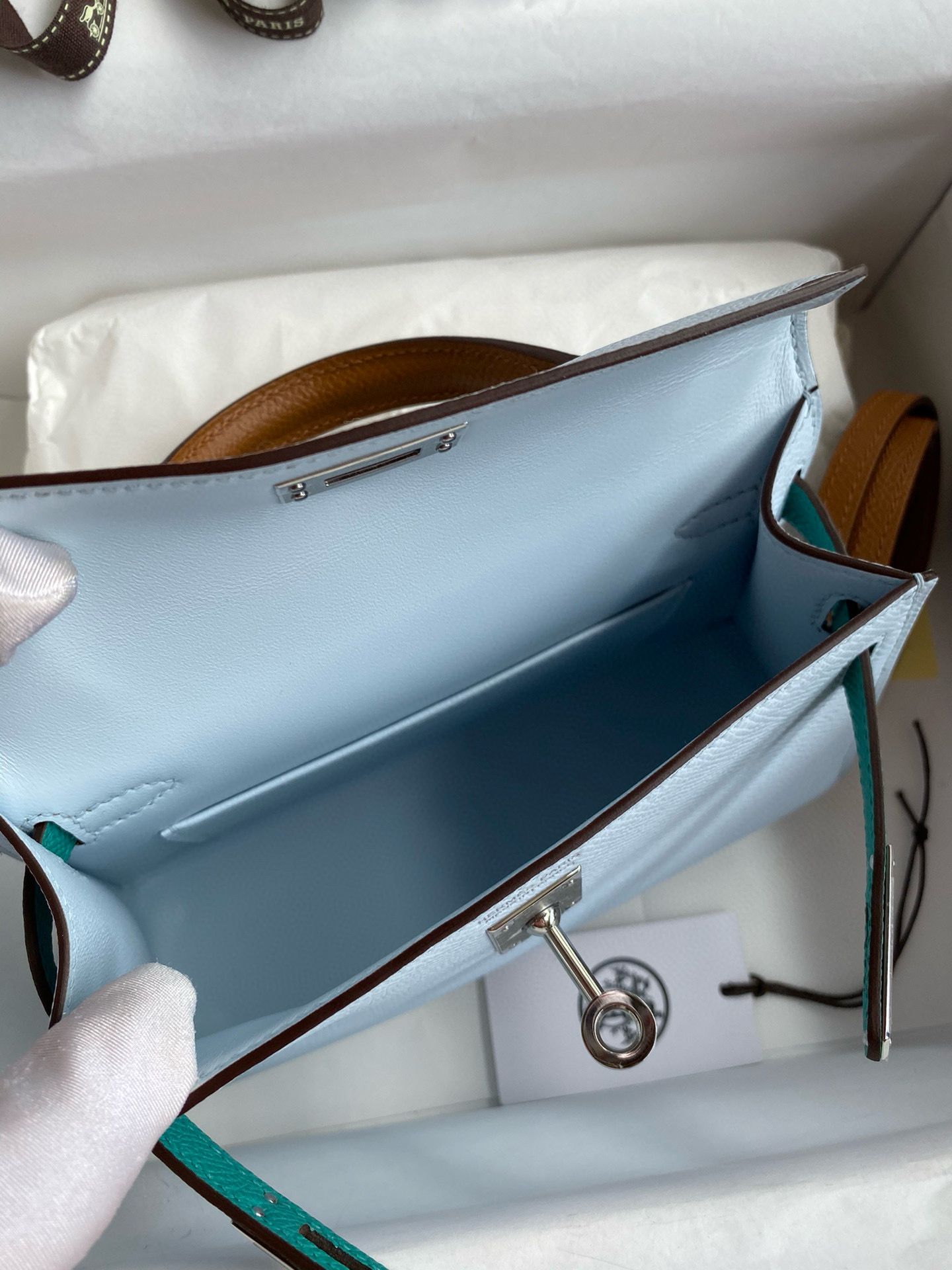 Hermes HSS Kelly Mini II Sellier Tri-color Bag in Blue/Green/Sesame Epsom Calfskin - Image 10