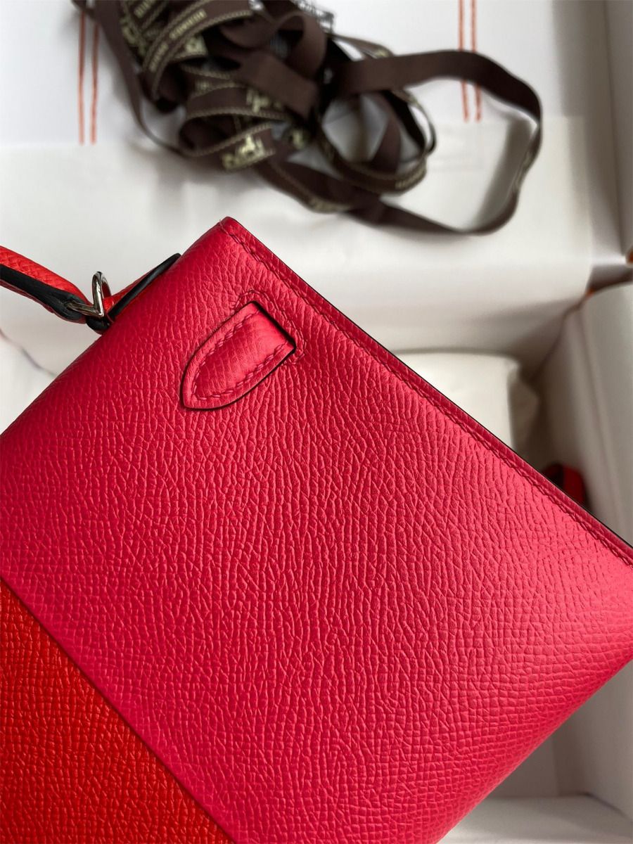 Hermes Kelly Mini II Sellier Tri-color Bag In Red/Rose Extreme/Blue Epsom Calfskin - Image 6
