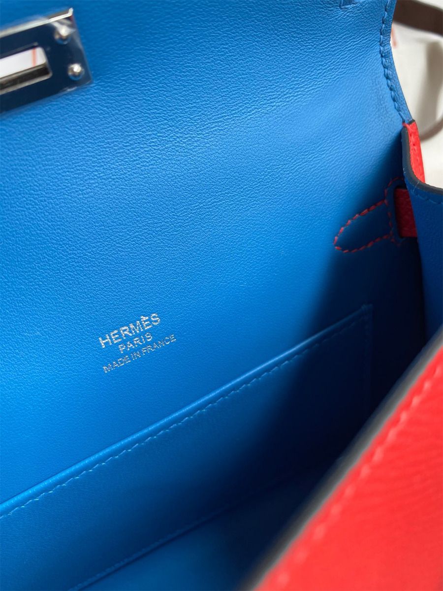 Hermes Kelly Mini II Sellier Tri-color Bag In Red/Rose Extreme/Blue Epsom Calfskin - Image 10