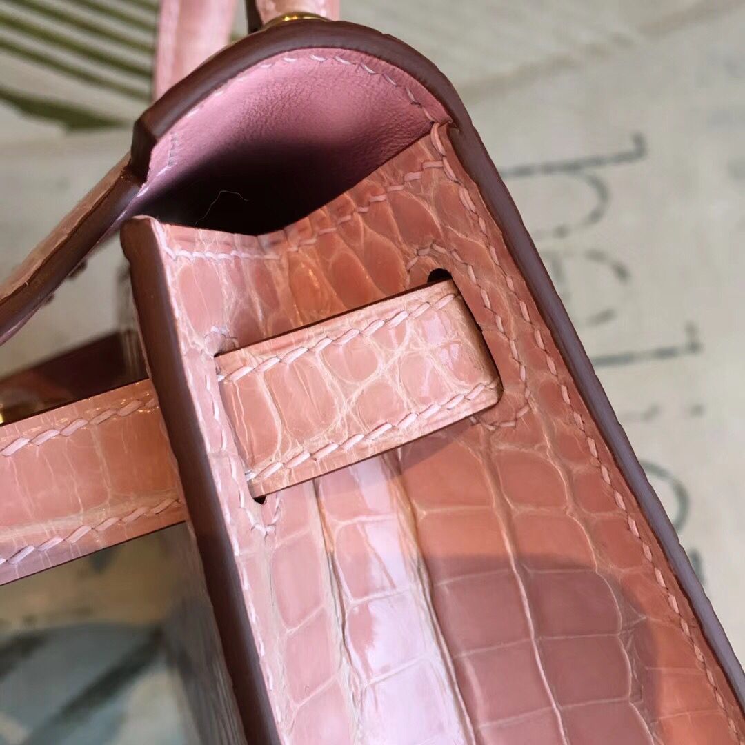 Hermes Kelly Mini II Handmade Bag In Nude Alligator Crocodile - Image 7