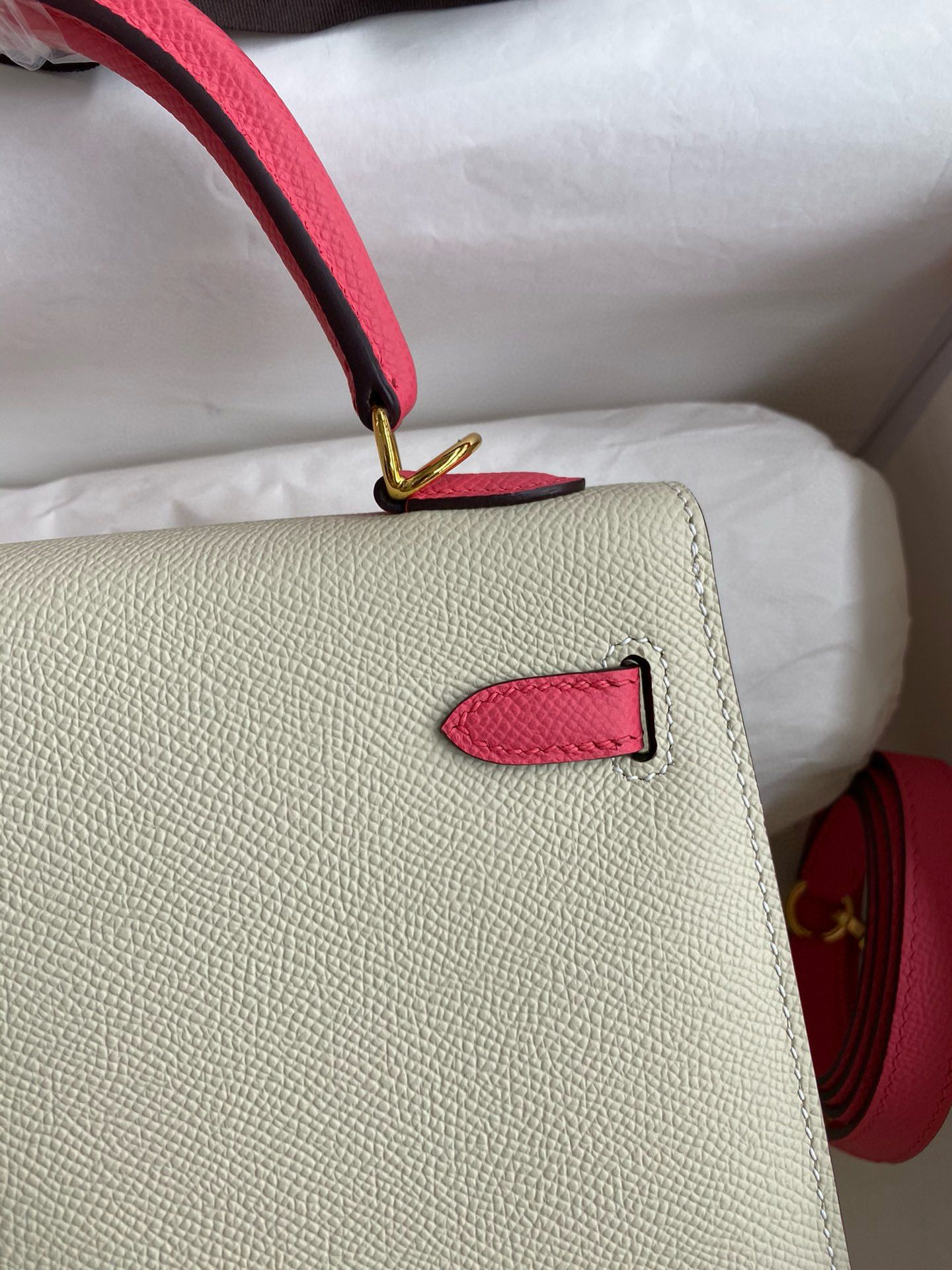 Hermes HSS Kelly Sellier 25 Bag in Craie and Rose Lipstick Epsom Calfskin - Image 5