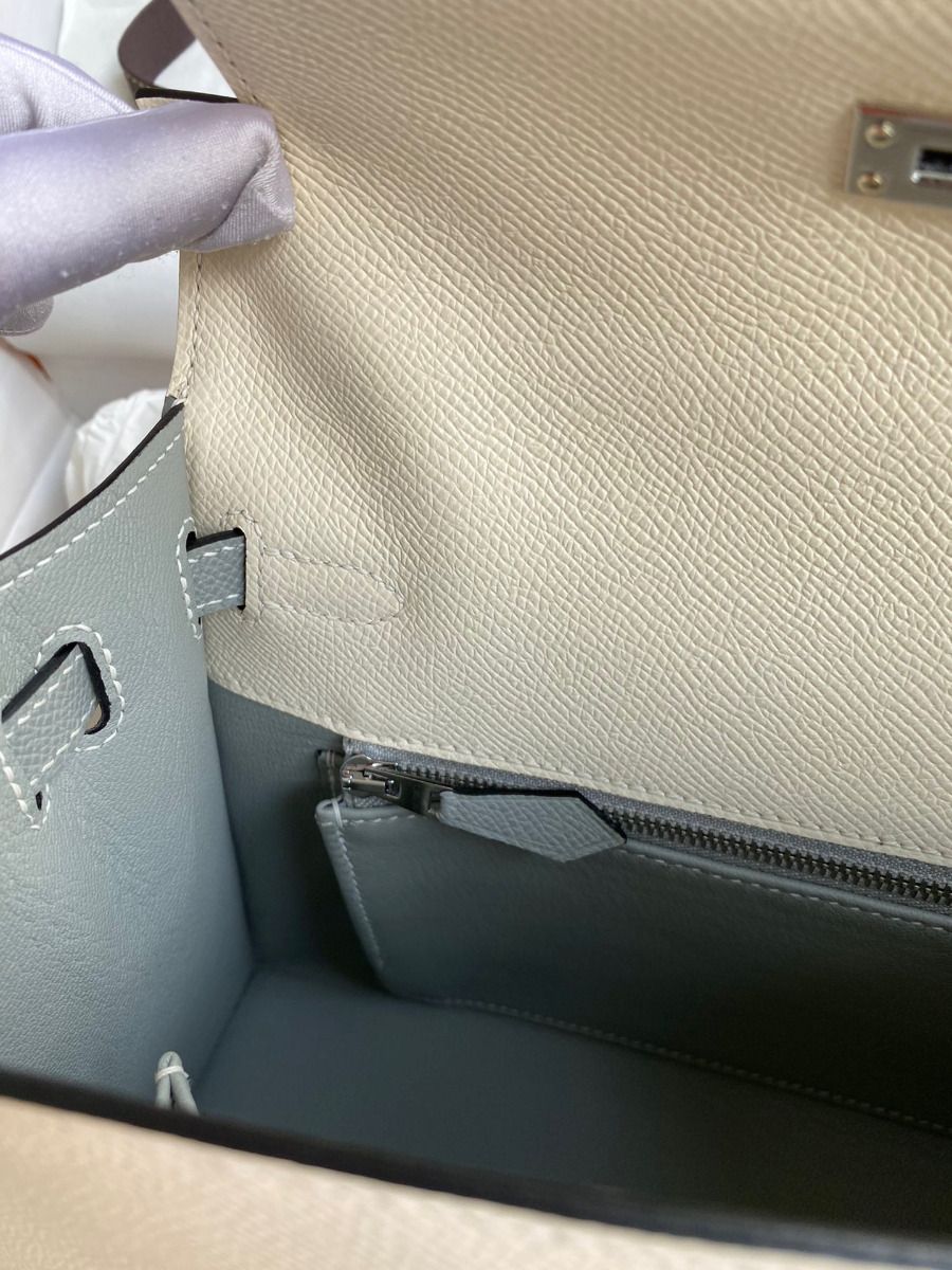 Hermes Kelly Sellier 25 Bicolor Bag in Craie and Gris Mouette Epsom Calfskin - Image 10