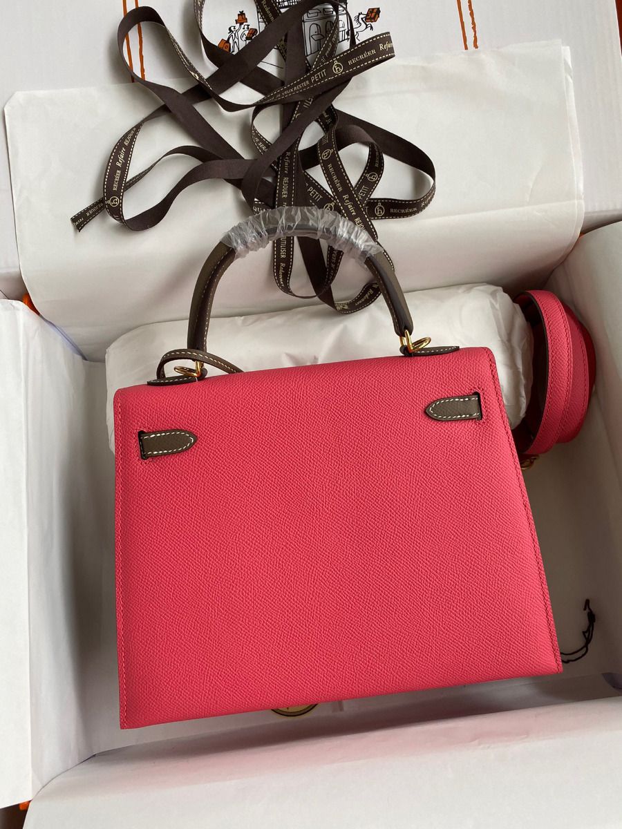 Hermes Kelly Sellier 25 Bicolor Bag in Rose Extremea nd Taupe Epsom Calfskin - Image 3
