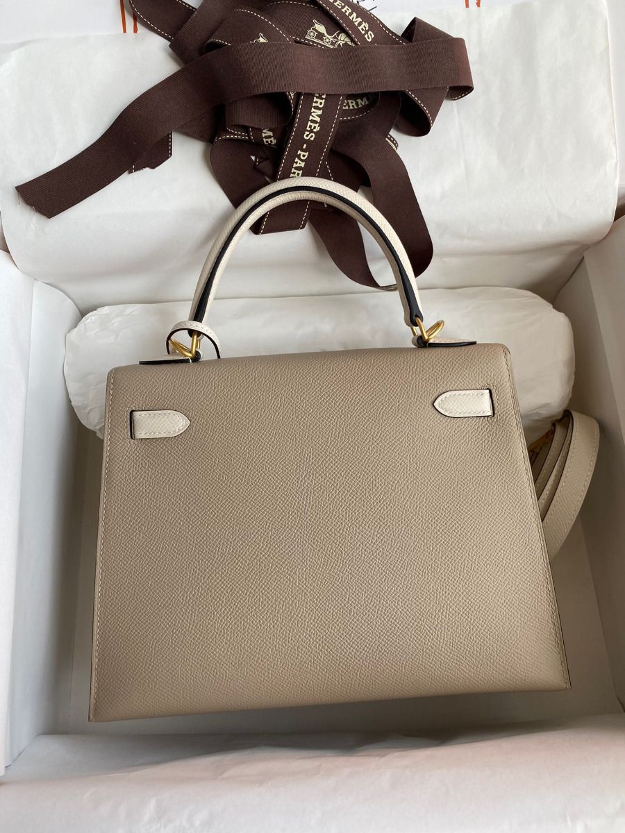 Hermes Kelly Sellier 25 Bicolor Bag in Trench and Craie Epsom Calfskin - Image 3