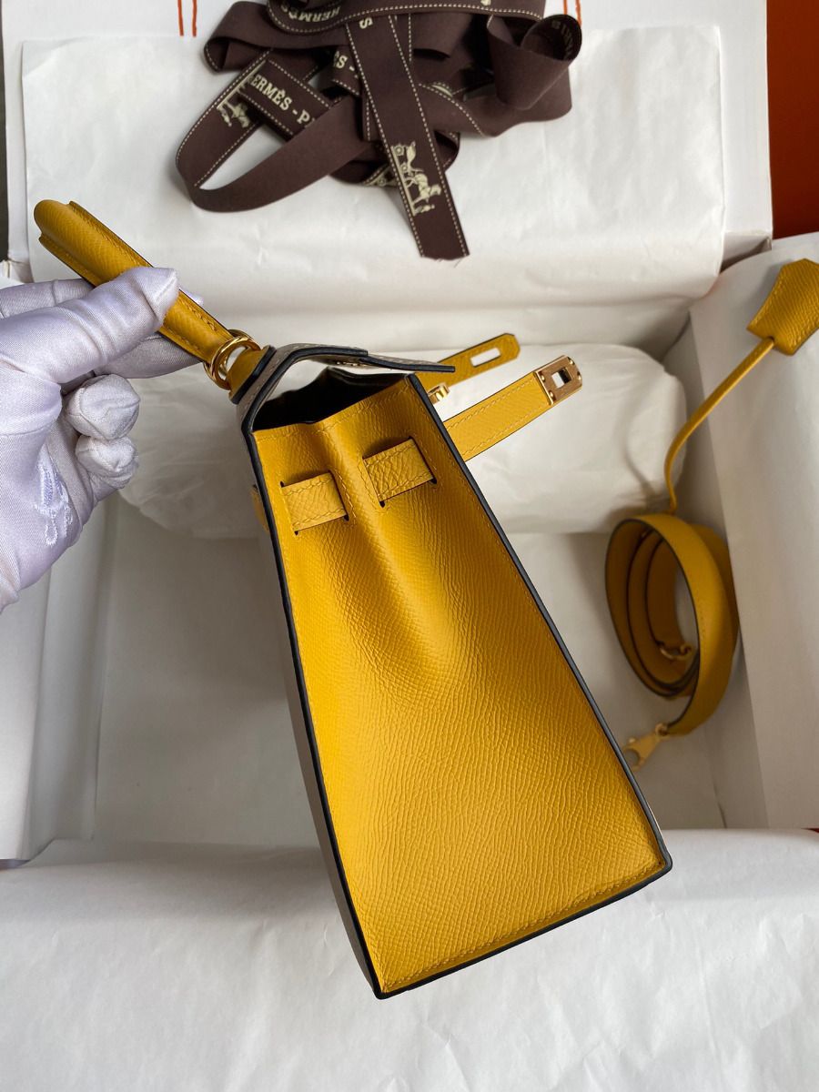 Hermes Kelly Sellier 25 Bicolor Bag in Trench and Yellow Epsom Calfskin - Image 6