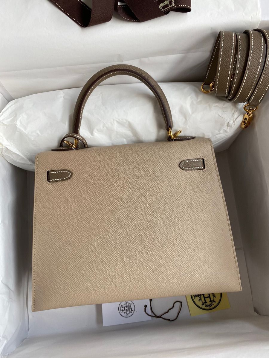 Hermes Kelly Sellier 25 Bicolor Bag in Trench and Taupe Epsom Calfskin - Image 3