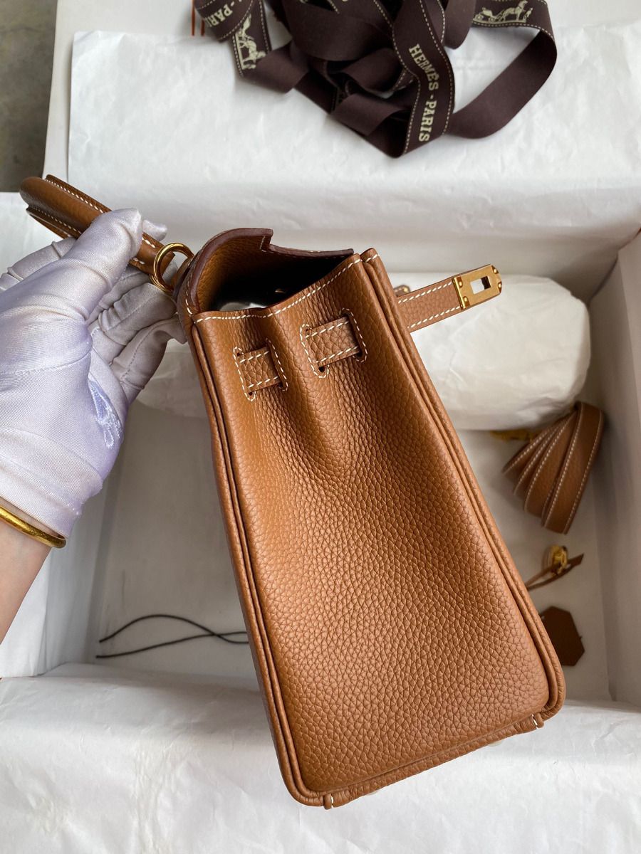 Hermes Kelly Retourne 25 Handmade Bag In Gold Clemence Leather - Image 6