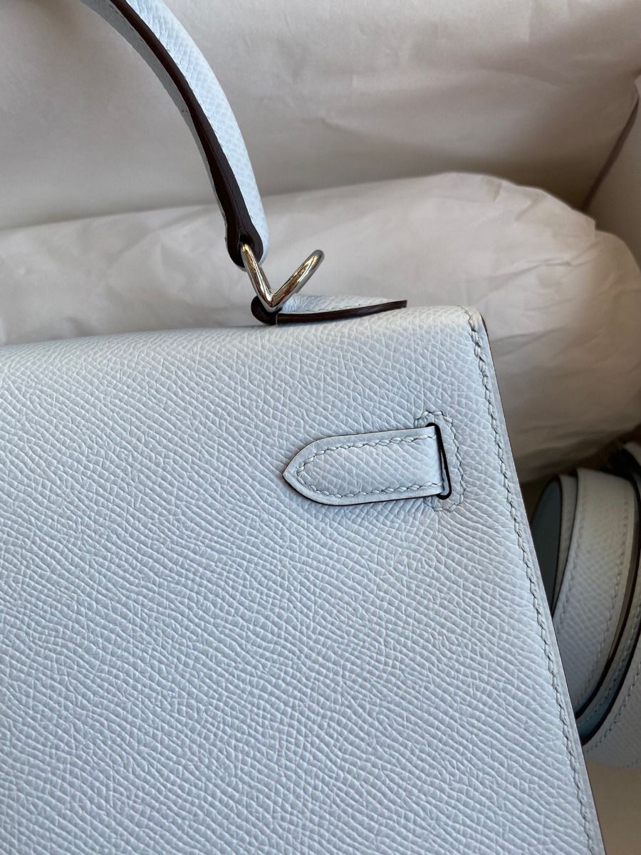 Hermes Kelly Sellier 25 Handmade Bag In Blue Brume Epsom Calfskin - Image 5