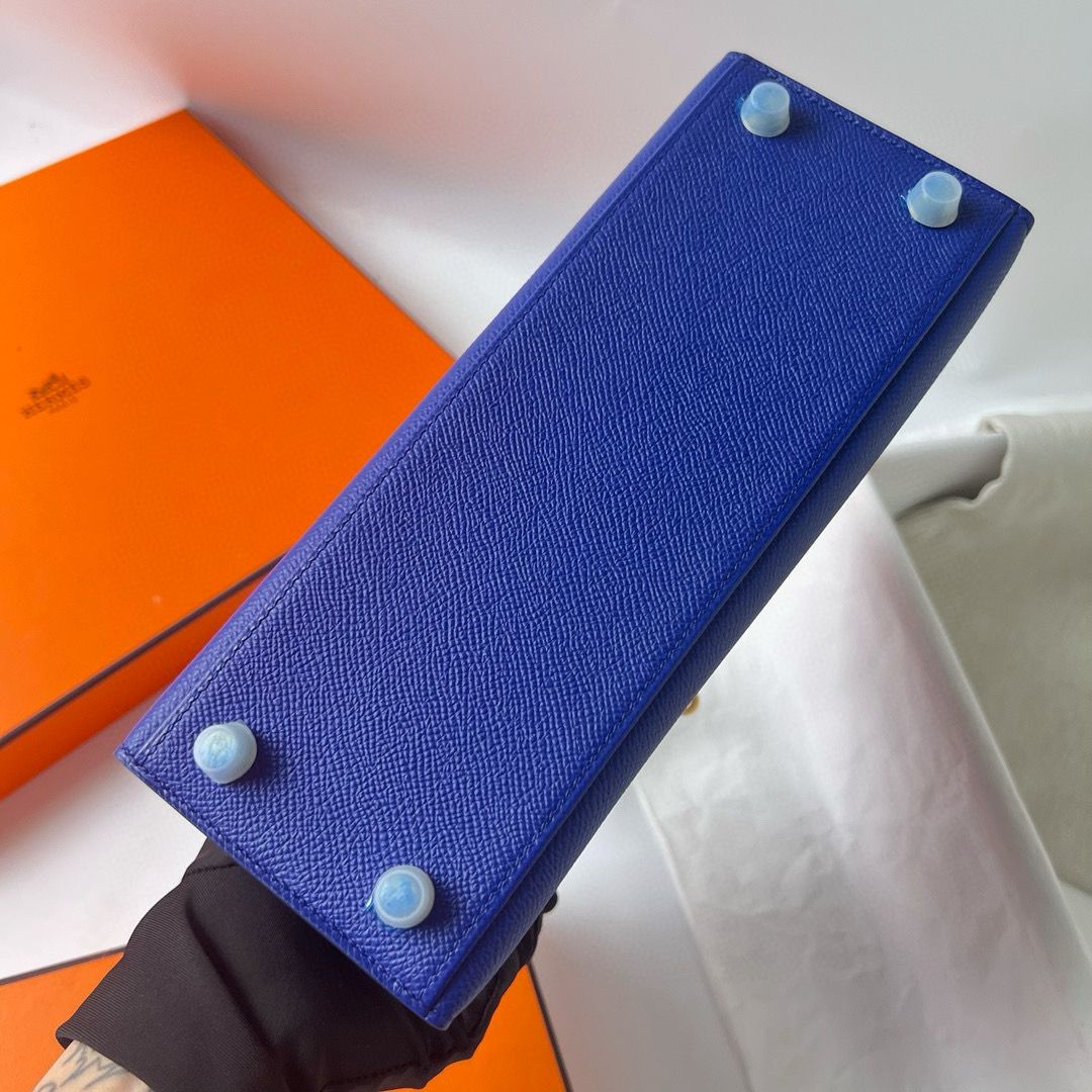 Hermes Kelly Sellier 25 Handmade Bag in Blue Electric Epsom Calfskin - Image 9