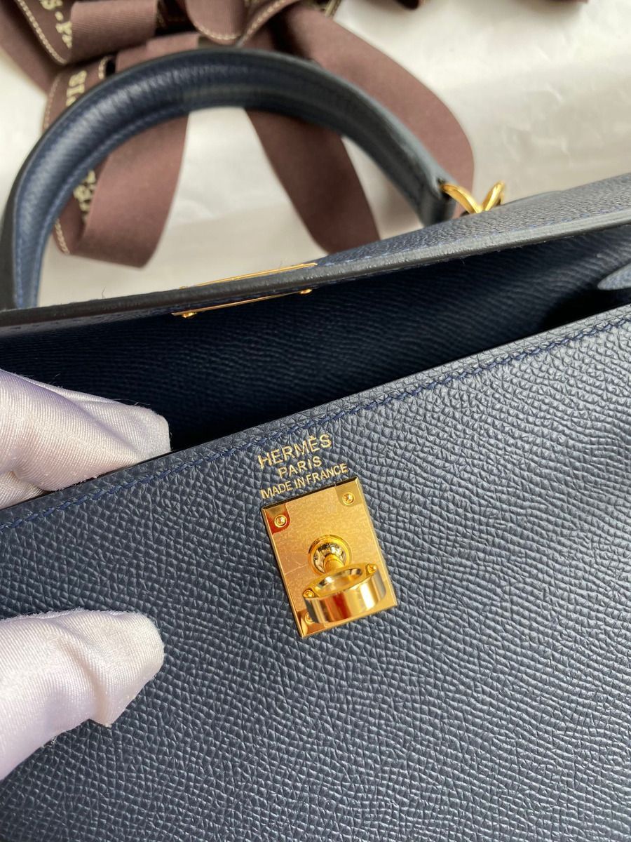Hermes Kelly Sellier 25 Handmade Bag In Blue Indigo Epsom Calfskin - Image 10