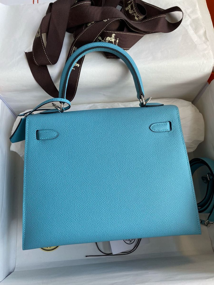 Hermes Kelly Sellier 25 Handmade Bag In Blue du Nord Epsom Calfskin - Image 3