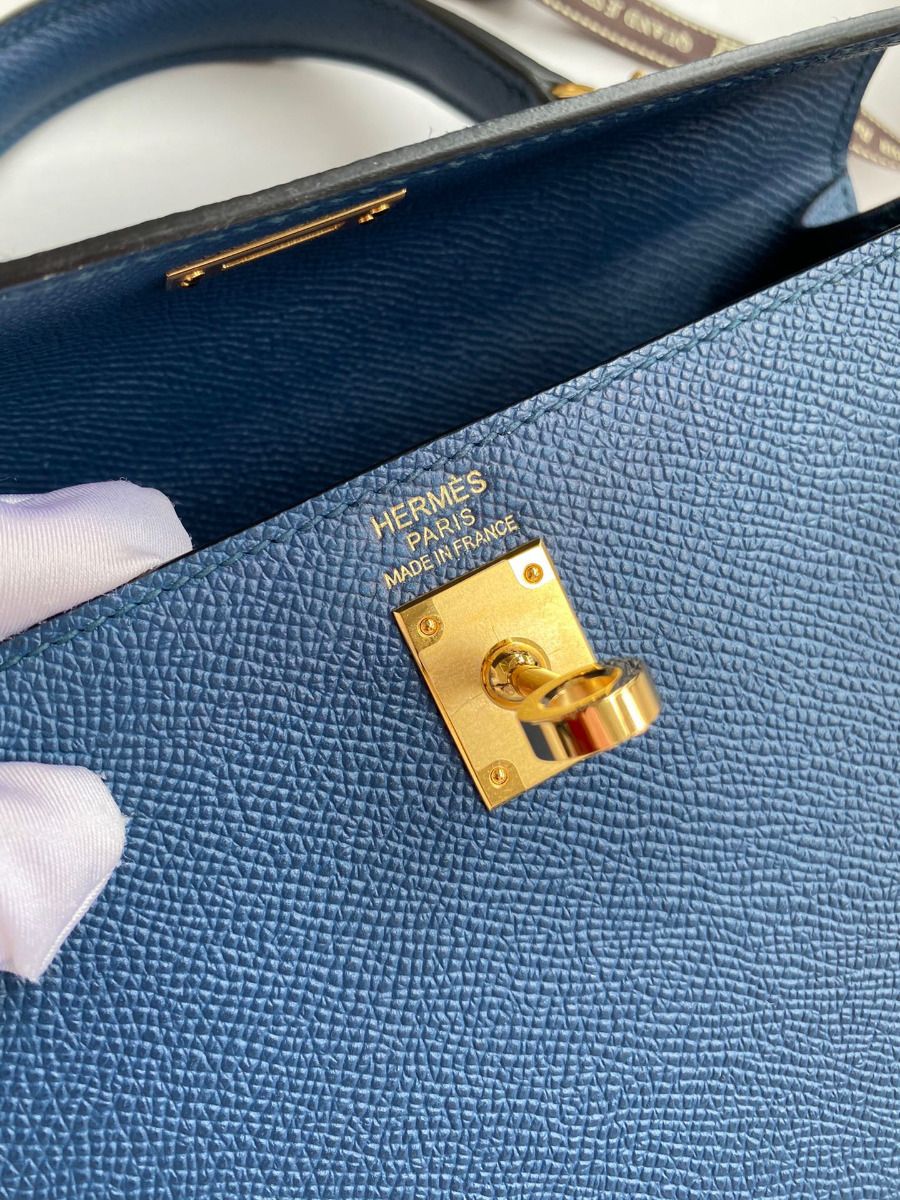 Hermes Kelly Sellier 25 Handmade Bag In Deep Blue Epsom Calfskin - Image 8