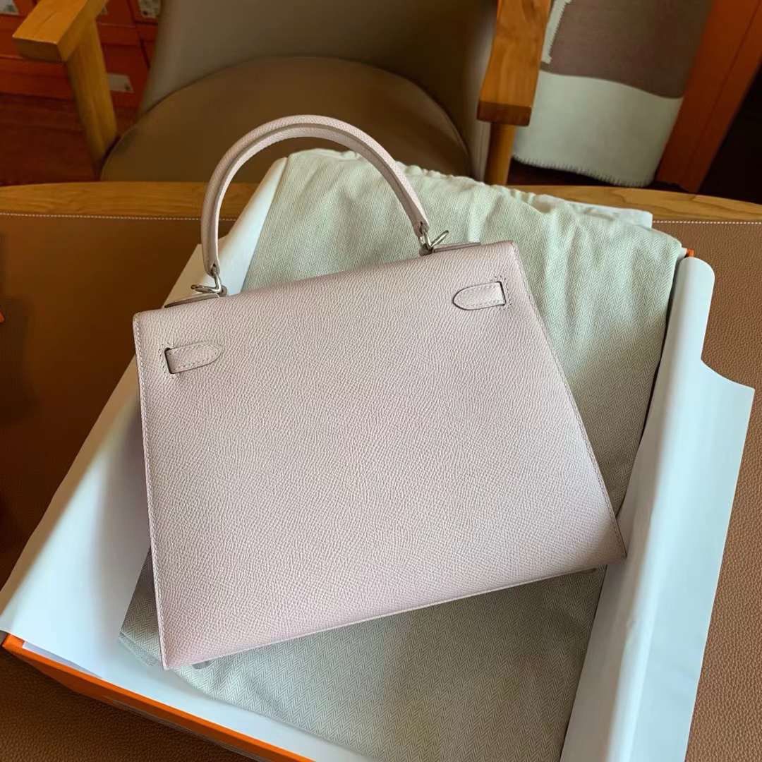 Hermes Kelly Sellier 25 Handmade Bag In Mauve Pale Epsom Calfskin - Image 3