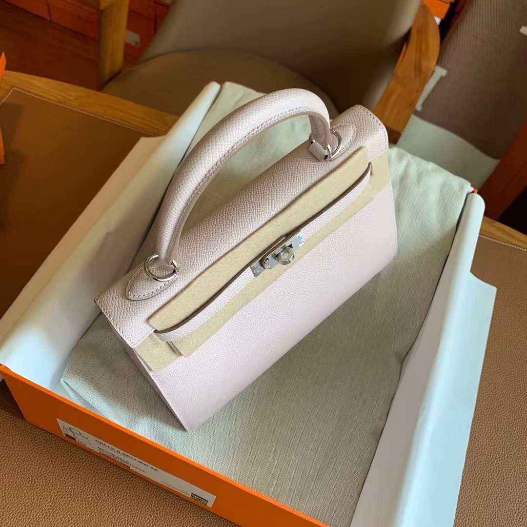 Hermes Kelly Sellier 25 Handmade Bag In Mauve Pale Epsom Calfskin - Image 6
