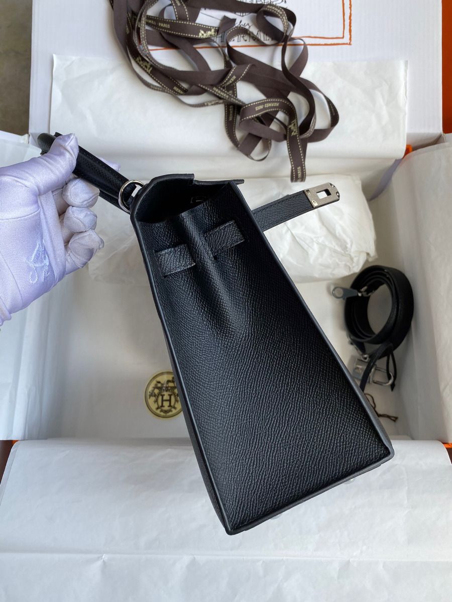 Hermes Kelly Sellier 25 Handmade Bag In Black Epsom Calfskin - Image 6