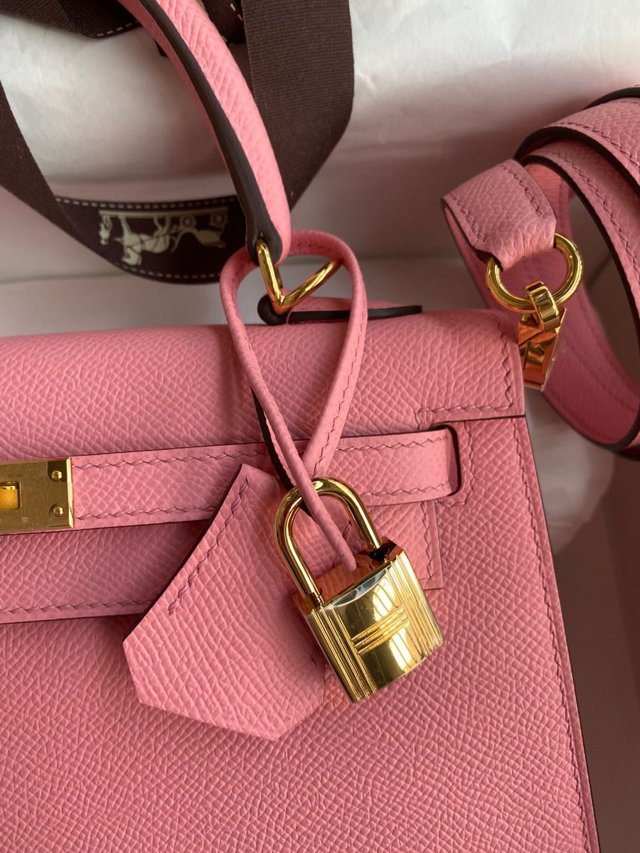 Hermes Kelly Sellier 25 Handmade Bag In Rose Confetti Epsom Calfskin - Image 4