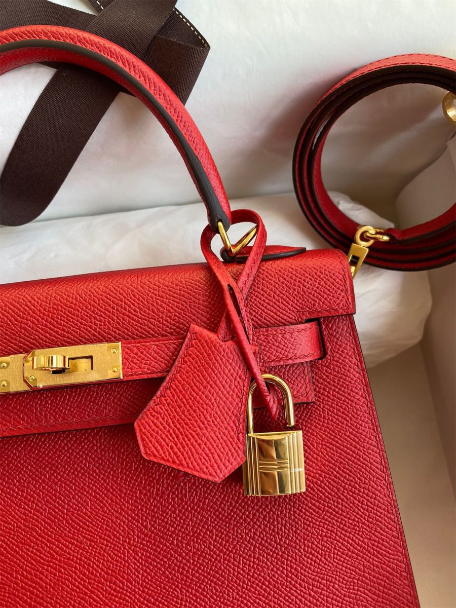 Hermes Kelly Sellier 25 Handmade Bag In Red Epsom Calfskin - Image 4