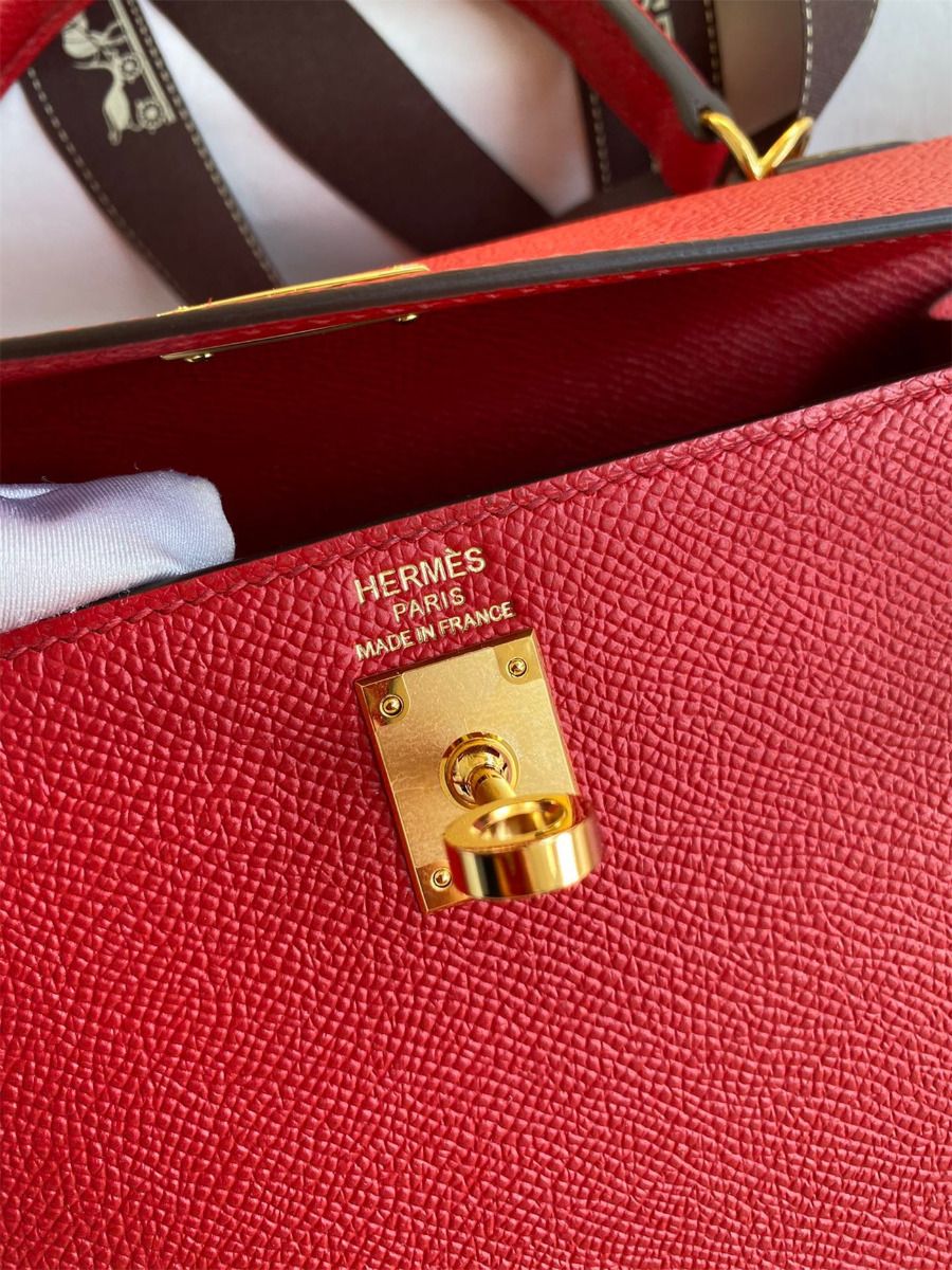Hermes Kelly Sellier 25 Handmade Bag In Red Epsom Calfskin - Image 8