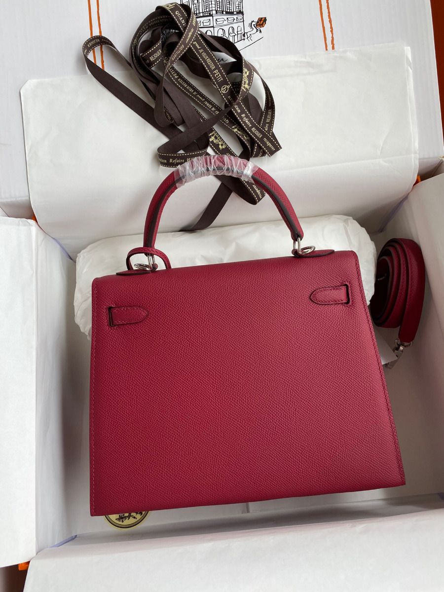 Hermes Kelly Sellier 25 Handmade Bag In Ruby Epsom Calfskin - Image 3