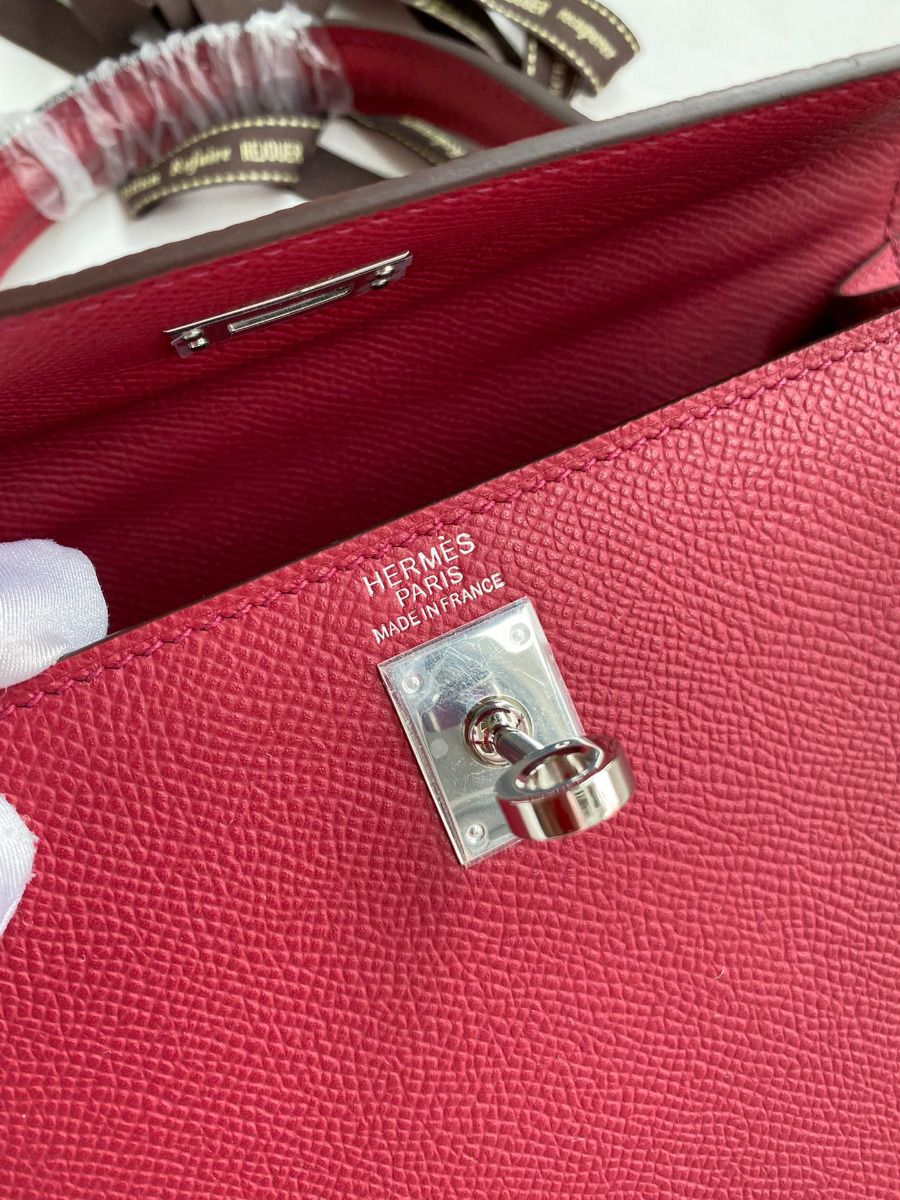 Hermes Kelly Sellier 25 Handmade Bag In Ruby Epsom Calfskin - Image 8