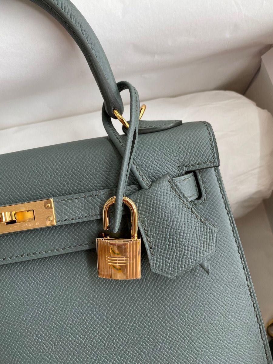 Hermes Kelly Sellier 25 Handmade Bag In Vert Amande Epsom Calfskin - Image 4