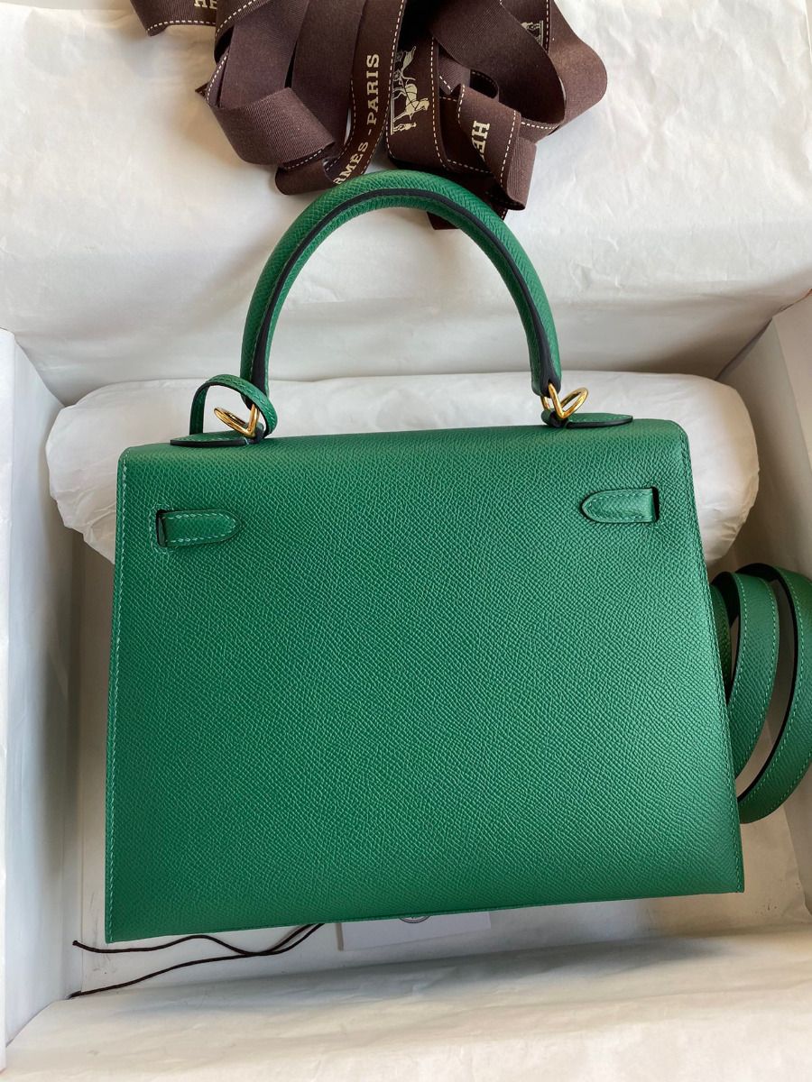 Hermes Kelly Sellier 25 Handmade Bag In Vert Vertigo Epsom Calfskin - Image 3