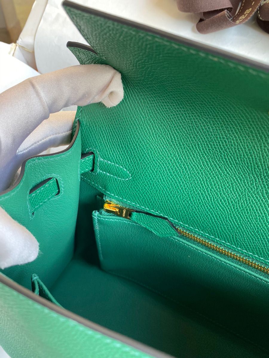 Hermes Kelly Sellier 25 Handmade Bag In Vert Vertigo Epsom Calfskin - Image 10