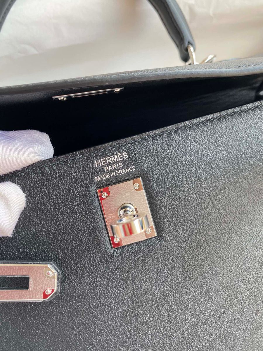 Hermes Kelly Retourne 25 Handmade Bag In Black Swift Calfskin - Image 8