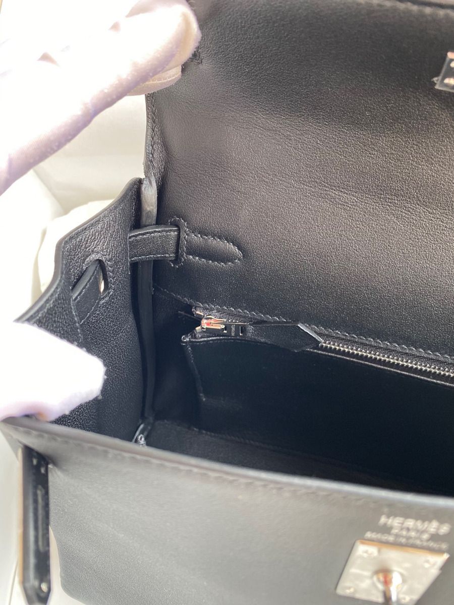 Hermes Kelly Retourne 25 Handmade Bag In Black Swift Calfskin - Image 10