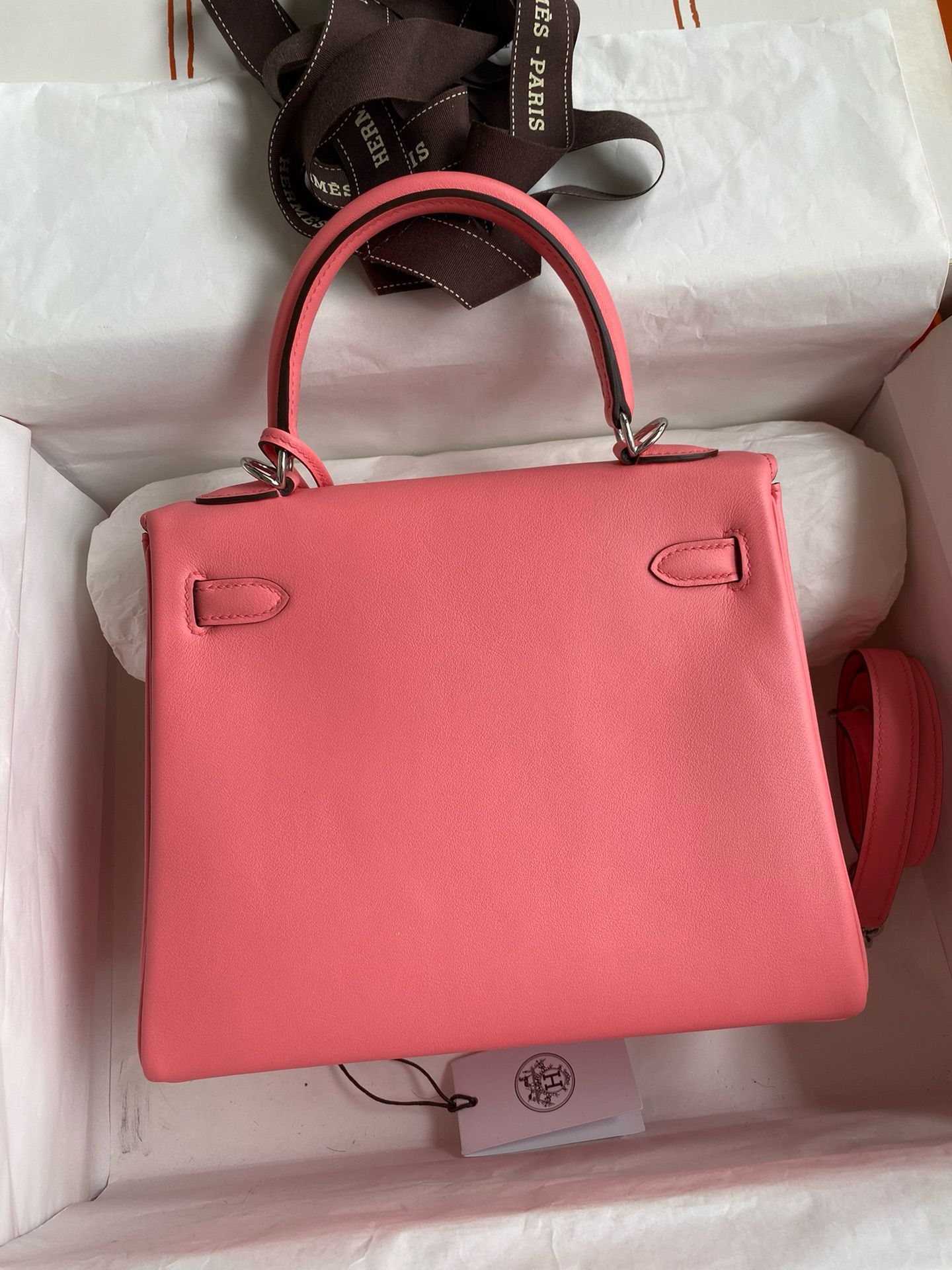 Hermes Kelly Retourne 25 Handmade Bag In Rose d'Ete Swift Calfskin - Image 3