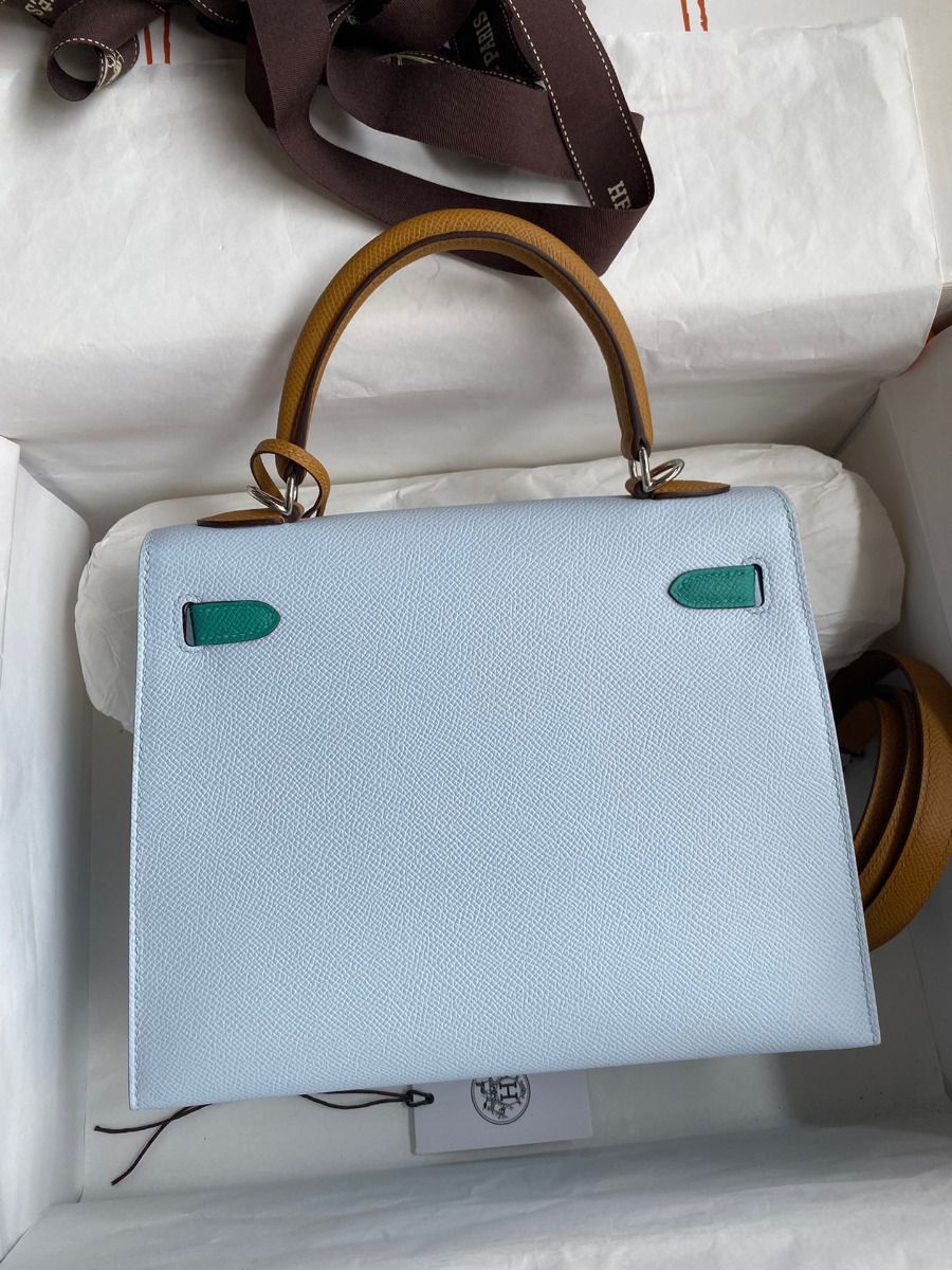 Hermes Kelly Sellier 25 Tricolor Bag in Blue/Green/SesameEpsom Calfskin - Image 3