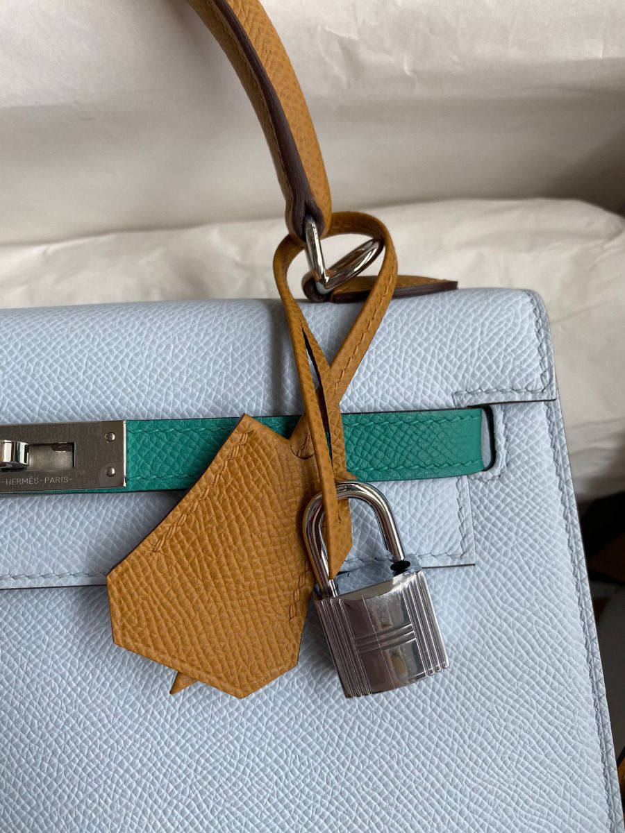 Hermes Kelly Sellier 25 Tricolor Bag in Blue/Green/SesameEpsom Calfskin - Image 4