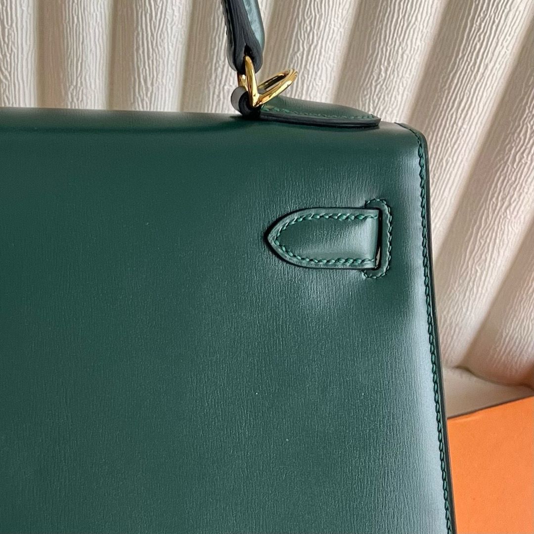 Hermes Kelly Sellier 28 Handmade Bag in Vert Fonce Box Calfskin - Image 6