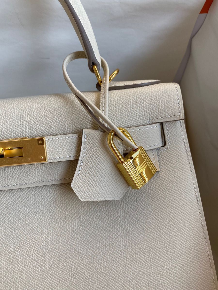Hermes Kelly Sellier 28 Handmade Bag In Craie Epsom Calfskin - Image 4