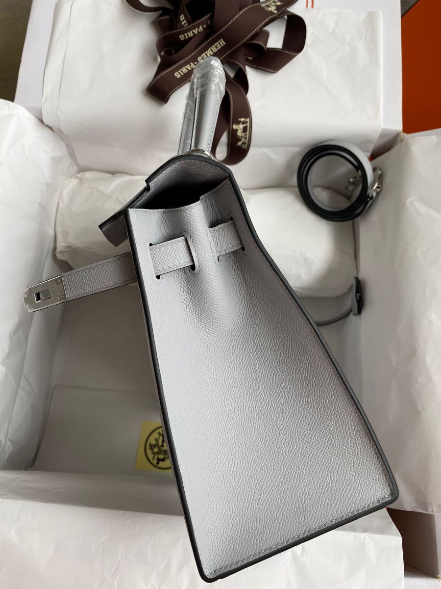 Hermes Kelly Sellier 28 Handmade Bag In Gris Mouette Epsom Calfskin - Image 6
