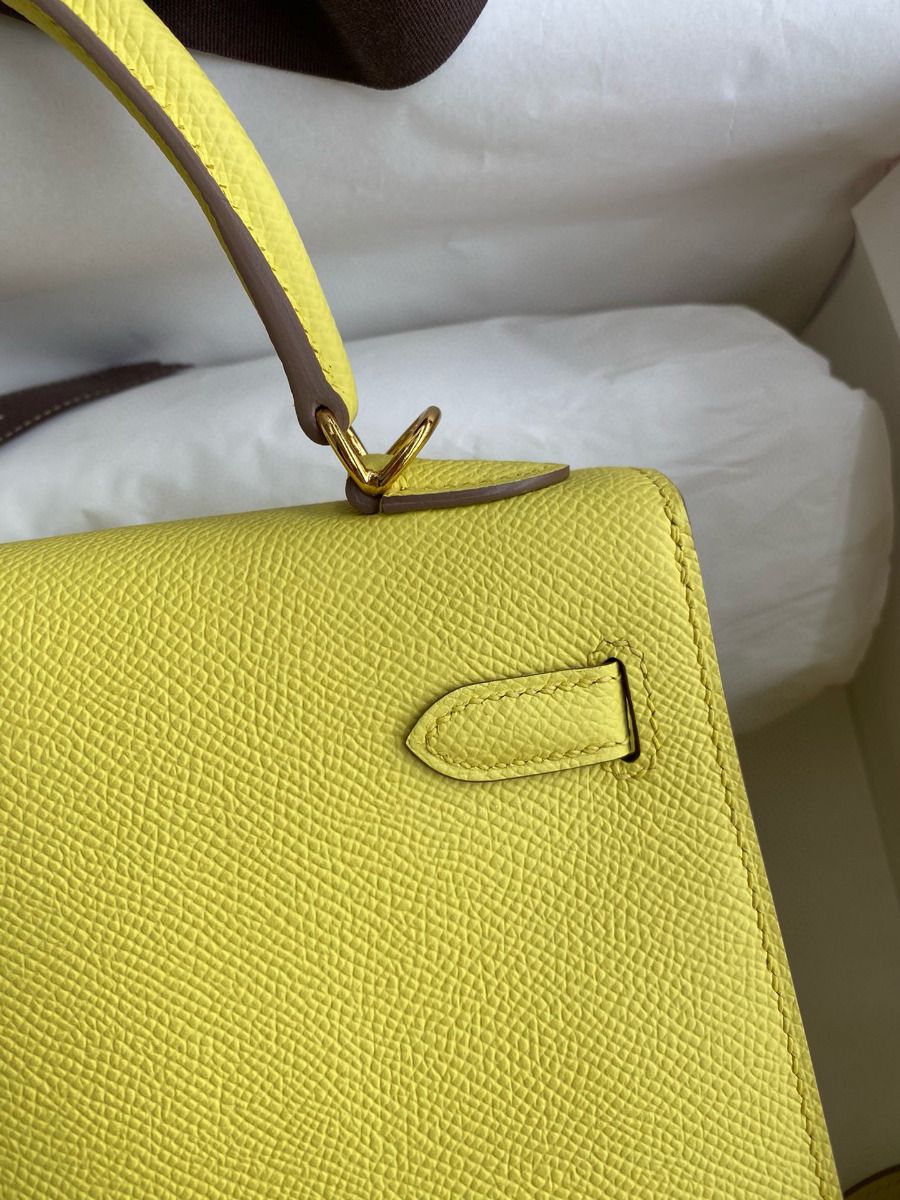 Hermes Kelly Sellier 28 Handmade Bag In Lime Epsom Calfskin - Image 5