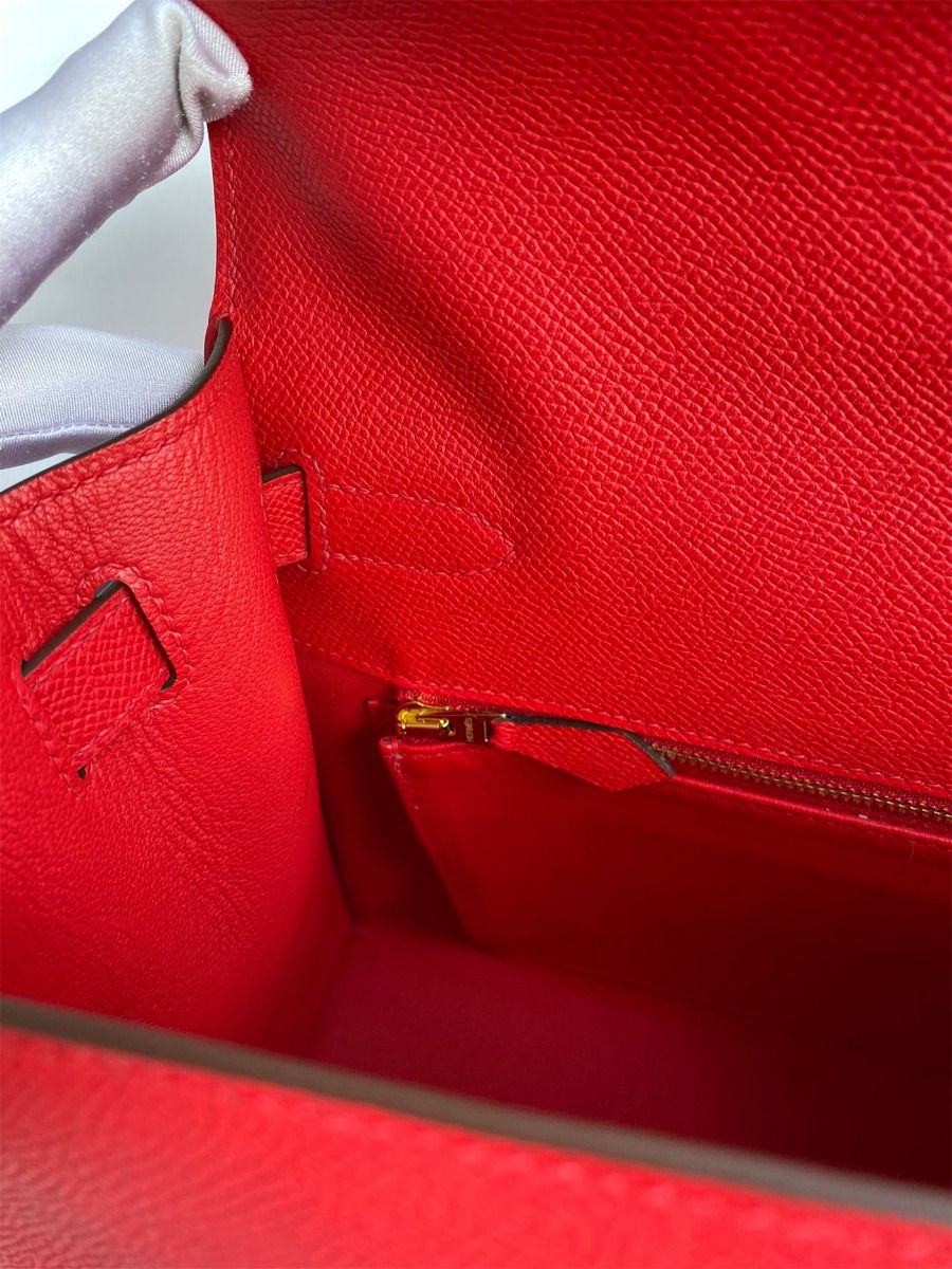 Hermes Kelly Sellier 28 Handmade Bag In Red Epsom Calfskin - Image 10