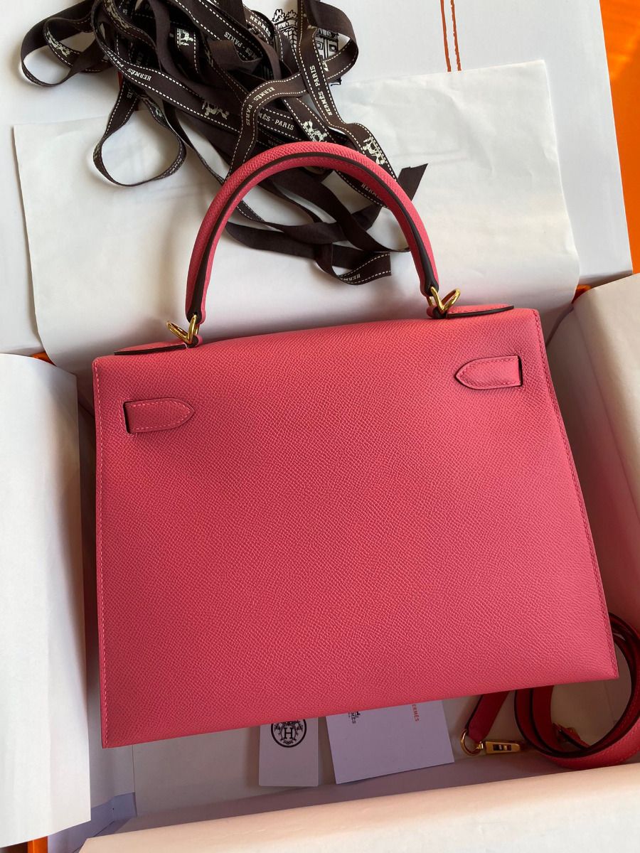 Hermes Kelly Sellier 28 Handmade Bag In Rose Lipstick Epsom Calfskin - Image 3