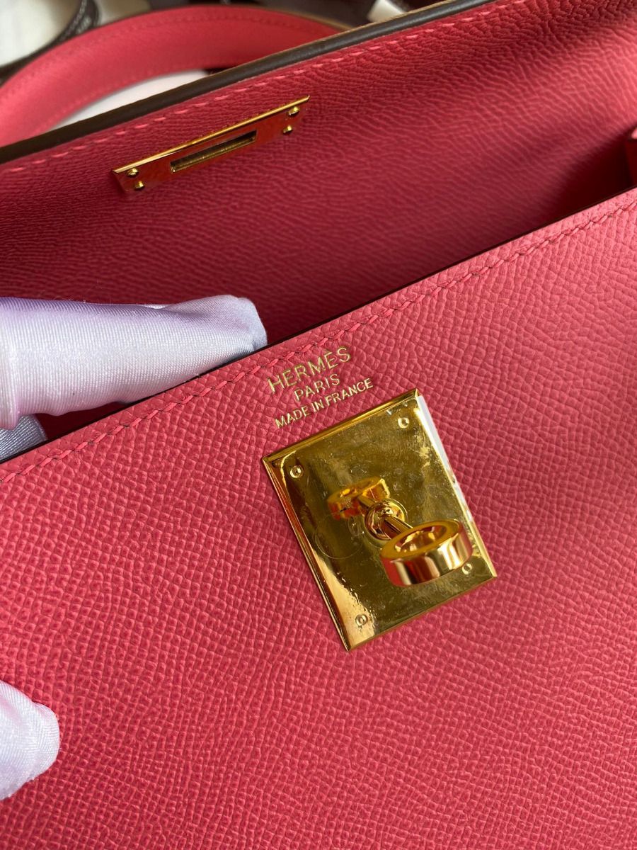 Hermes Kelly Sellier 28 Handmade Bag In Rose Lipstick Epsom Calfskin - Image 8